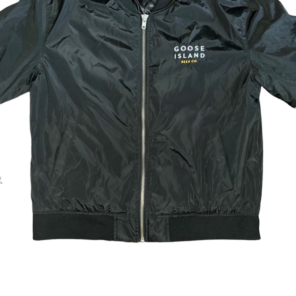 BOMBER JACKET GOOSE ISLAND‎ BEER CO Black Full Zip Jacket Coat Men Large - Picture 5 of 11